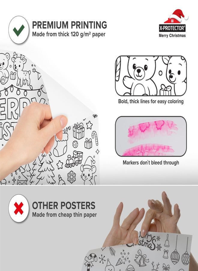 إكس-بروتيكتور ملصق تلوين عملاق لعيد الميلاد من إكس-بروتكتور 75 × 30 بوصة - مفرش طاولة تلوين ورقي كبير للأطفال - ورقة رسم طاولة جامبو هدية - أنشطة عيد الميلاد الممتعة للأطفال وزينة الحفلات! - Image 3